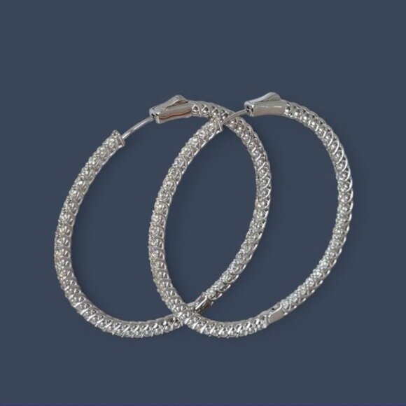 925 Sterling Silver Large Hoop Earrings 4.5cm with Genuine Moissanite Gemstone - Picture 11 of 12